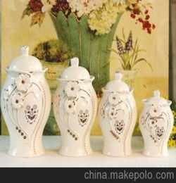 厂家直销 陶瓷工艺品 创意礼品 高档欧式陶瓷密封罐四件套 陶瓷工艺品